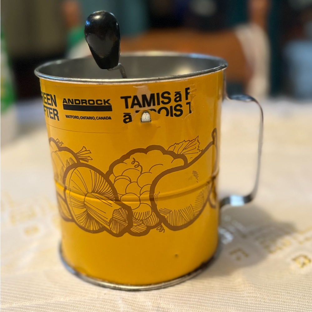Vintage Androck Yellow Flour Sifter with Handle